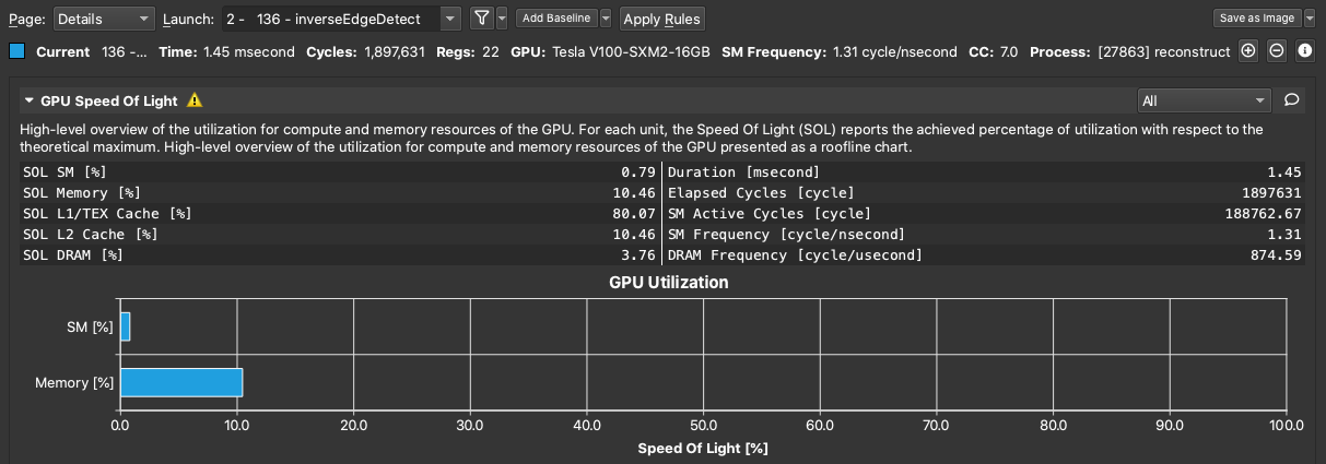 Screenshot of Nsight Compute
    Speed-of-light summary